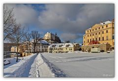 Greiz - Blick zum Oberen Schloss im Schnee
