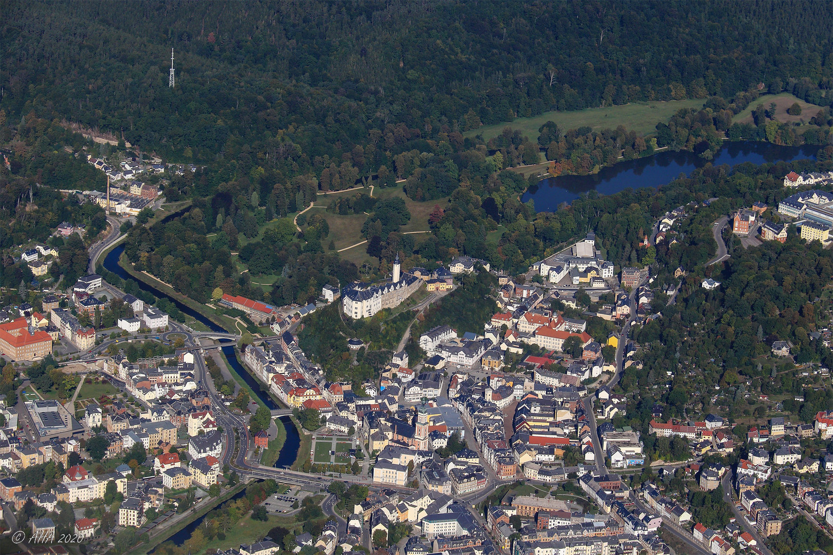 Greiz und Greizer Park von oben