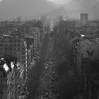 .Grenoble mainstreet on a rainyday in B&W