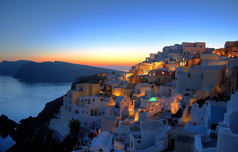 Griechenland Santorini Sonnenuntergang in Oia