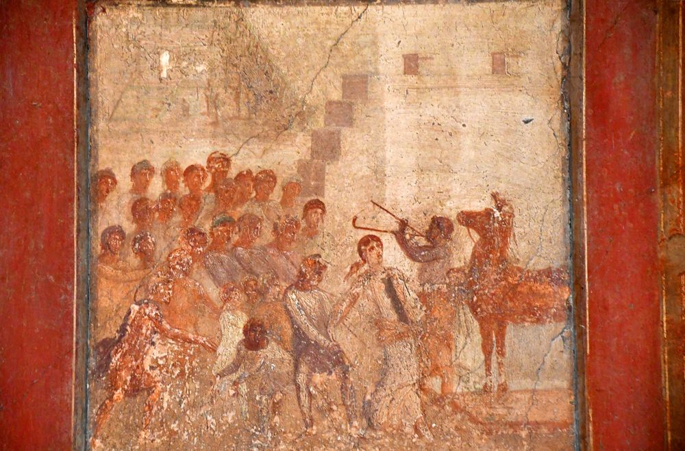 Großartige Wandmalerei im Haus des Menander in Pompeji