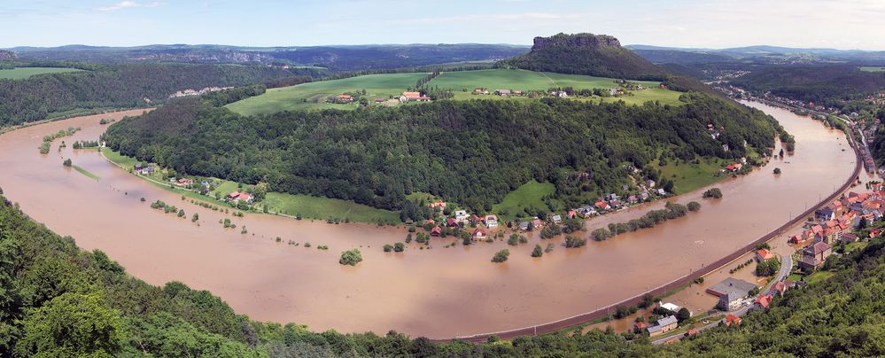 Große Elbekurve zum letzten großen Hochwasser vom Königstein...