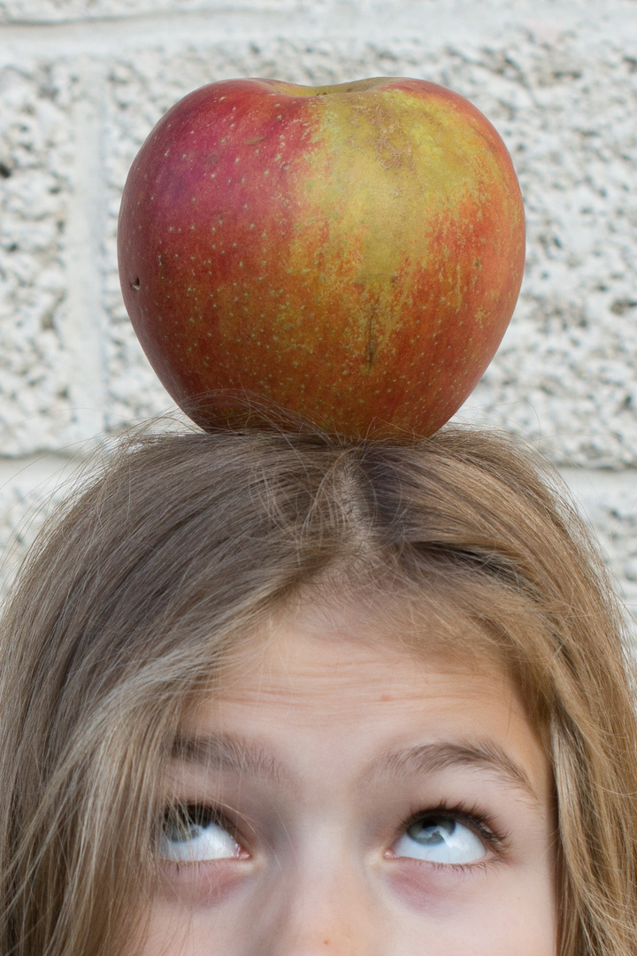 Großer Apfel auf kleiner Birne