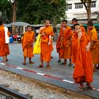 Group of monks having excursion