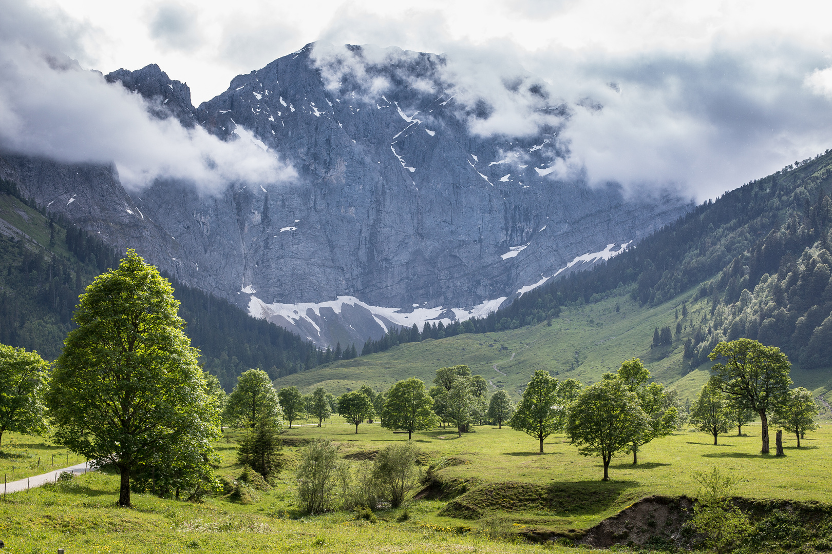 Grubenkarspitze über dem großen Ahornboden im Engtal