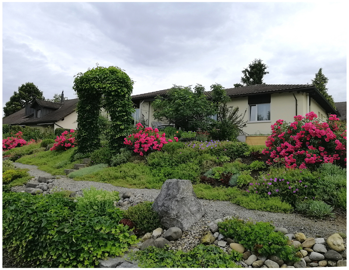 Grün mit roten Rosen