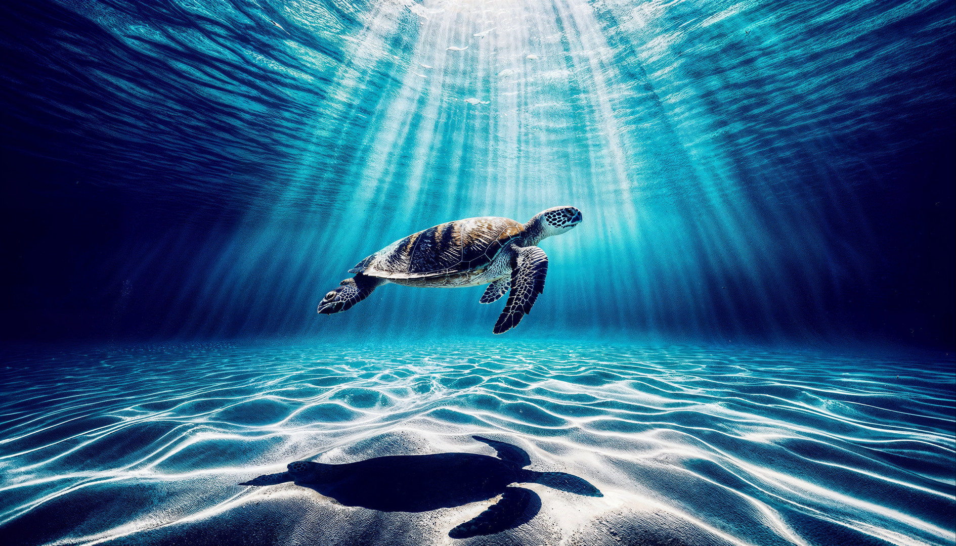 Grüne Meeresschildkröte gleitet unter Wasser (Hintergrundbild)