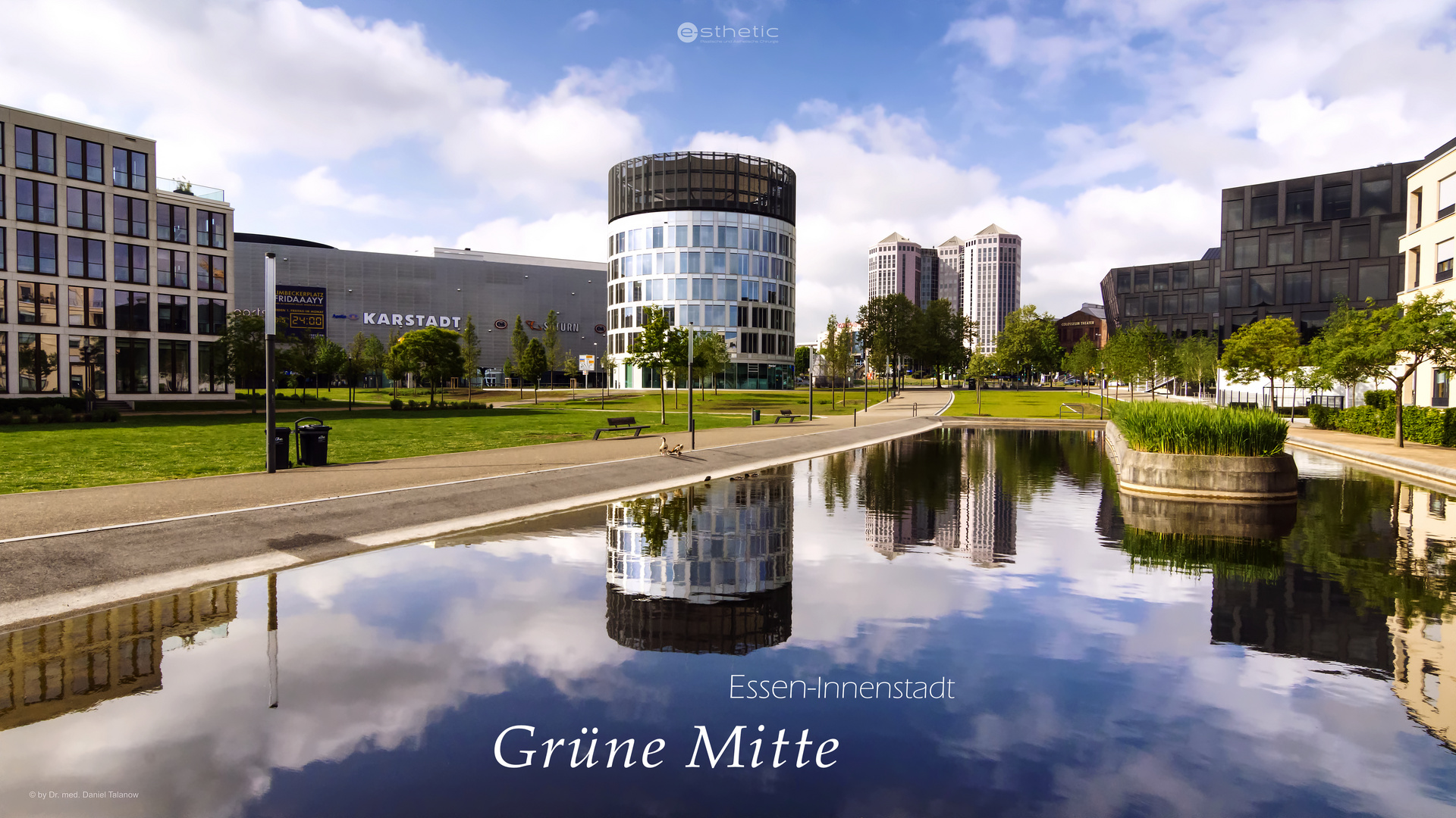 Grüne Mitte in Essen mit dem Limbecker Platz, der Funke Mediengruppe und dem Colosseum