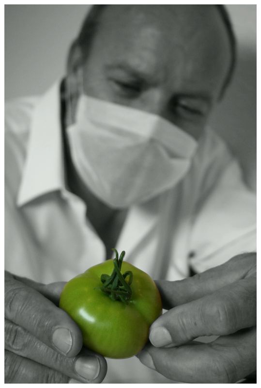 grüne Tomate in schwarz/weiß