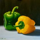 Grüne und gelbe Paprika - in Öl gemalt