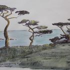 Guernsey, Jerbourg, Victor-Hugo-Blick, aquarellierte Zeichnung, 38x25 cm