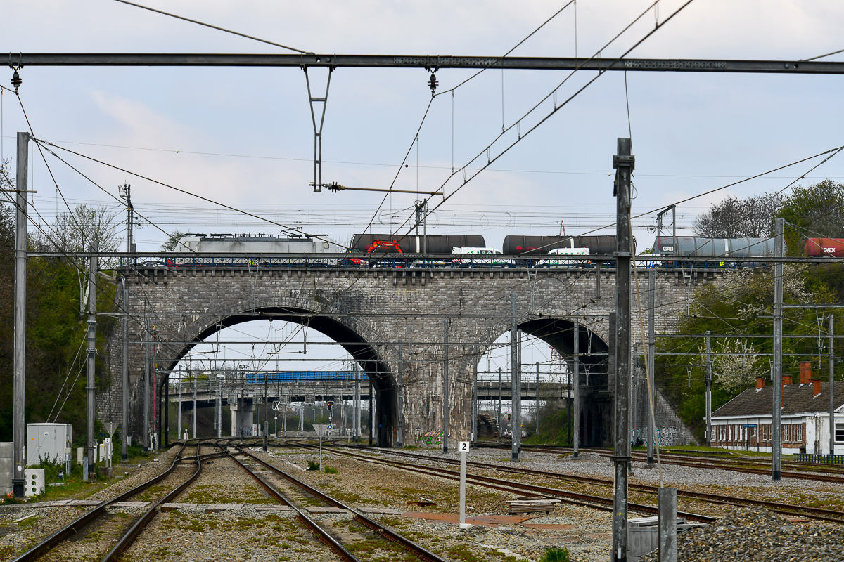Güterzug auf dem Viadukt von Visé Haut (B)