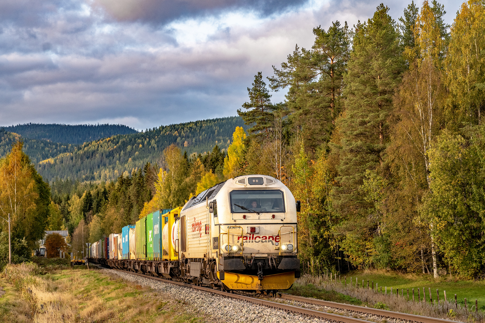 Güterzug mit einer Euro 4000 von Railcare in Richtung Süden auf der Rorosbanen in Spongoya