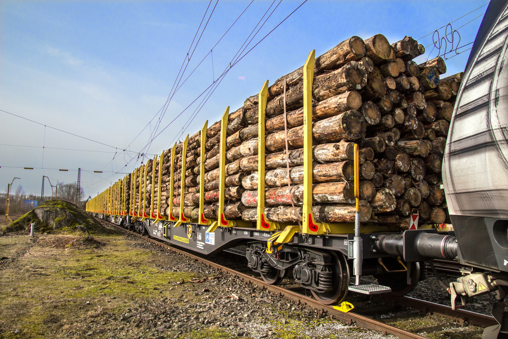 Güterzug mit Holz beladen...