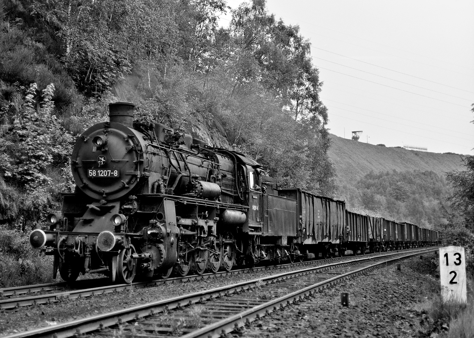 Güterzug mit Lok 58 1207, Schlema 24. Mai 1976