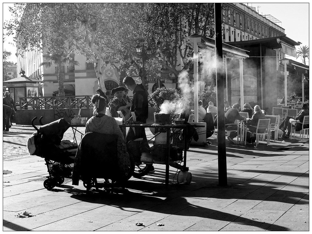 guitariste et vendeur de marrons