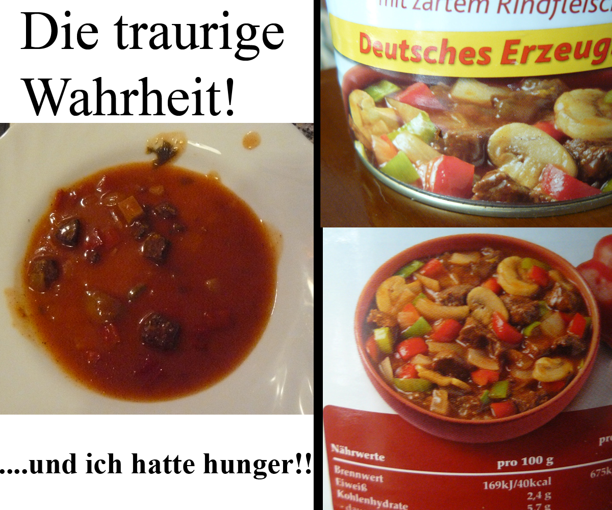 Gulasch aus der Dose ...das ist die Wahrheit ....und ich hatte Hunger!