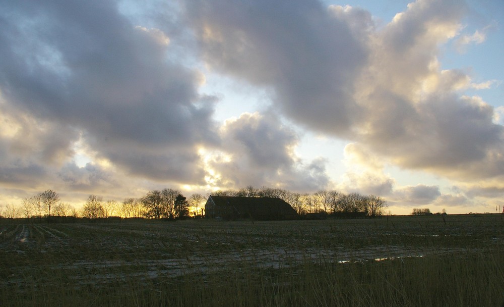 Gulfhof in Ostermarsch am Abend