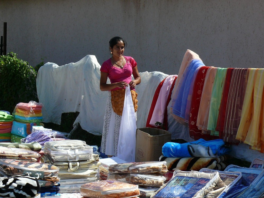 Gypsy textyl saleswoman in Hungary