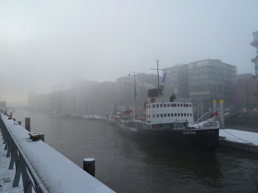 hafencity, stettin, eis, schnee, nebel . fantastisch