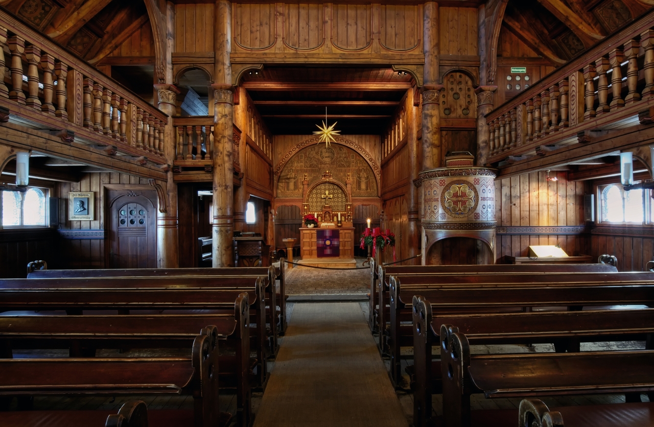 Hahnenklee / Harz " Gustav-Adolf-Stabkirche, von Innen "