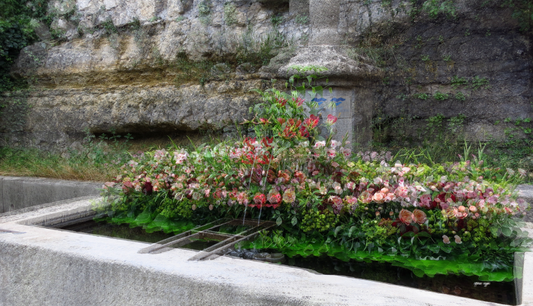 Halden Brunnen -  3D Intertlaced Bild an einem Polfilter Monitor oder 3D TV anschauen.