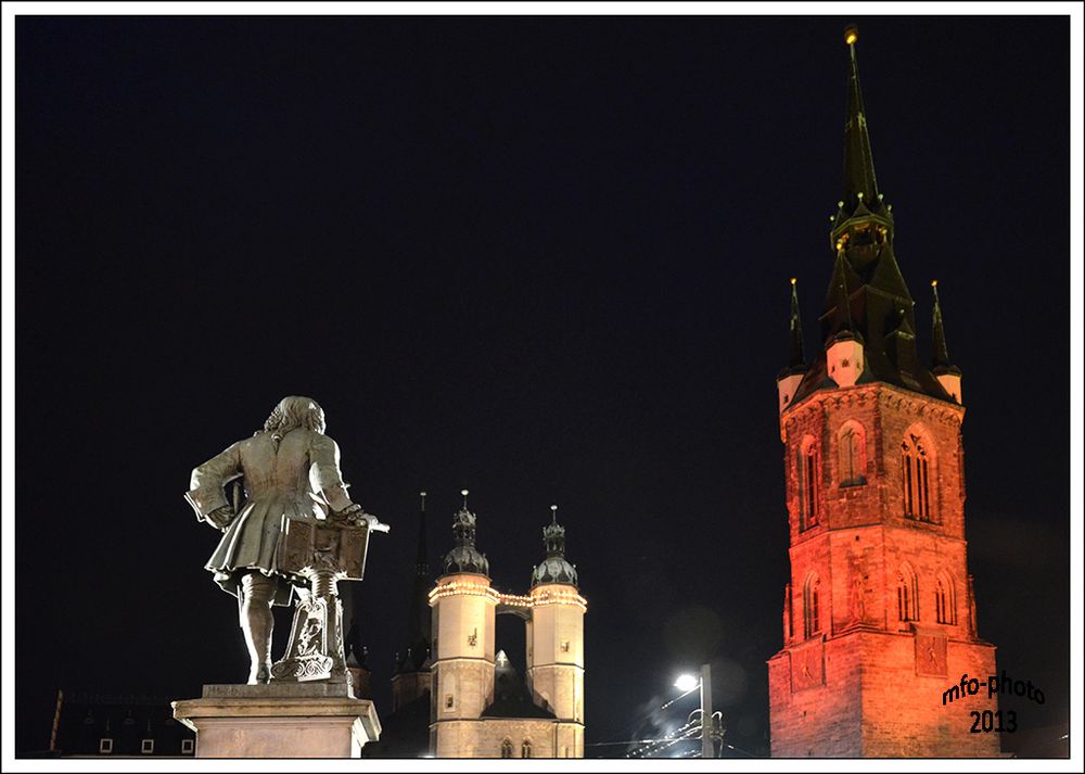 Halle (Saale) Stadtmitte bei Nacht