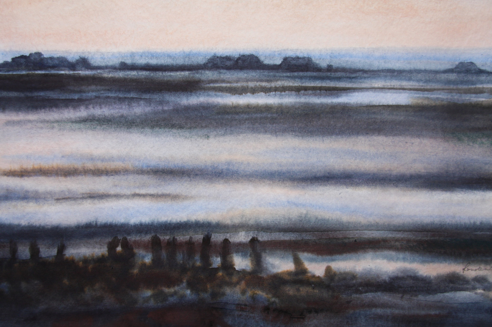 Halligen im Wattenmeer, Aquarell, 40x50 cm