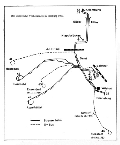 Hamburg-Harburg O-Bus NETZPLAN von 1953