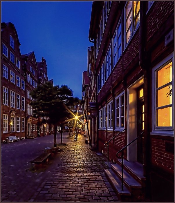 Hamburg Impressionen - Barockhäuser in der Peterstrasse am Abend
