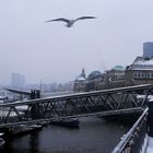 Hamburg - Landungsbrücken im Schnee mit Möwe