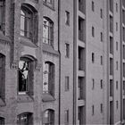 Hamburg Speicherstadt  -  Fassade mit Fensterreiniger