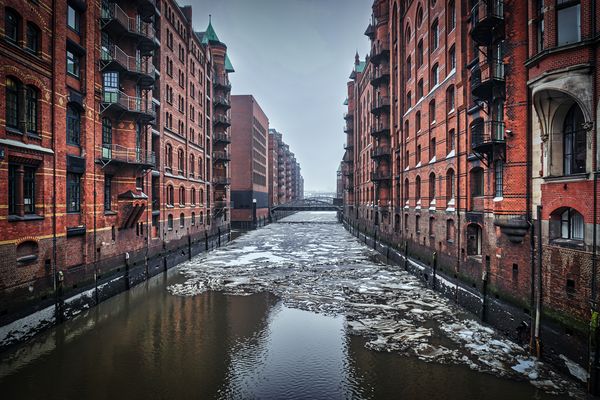 Hamburg Speicherstadt Fleet im Winter