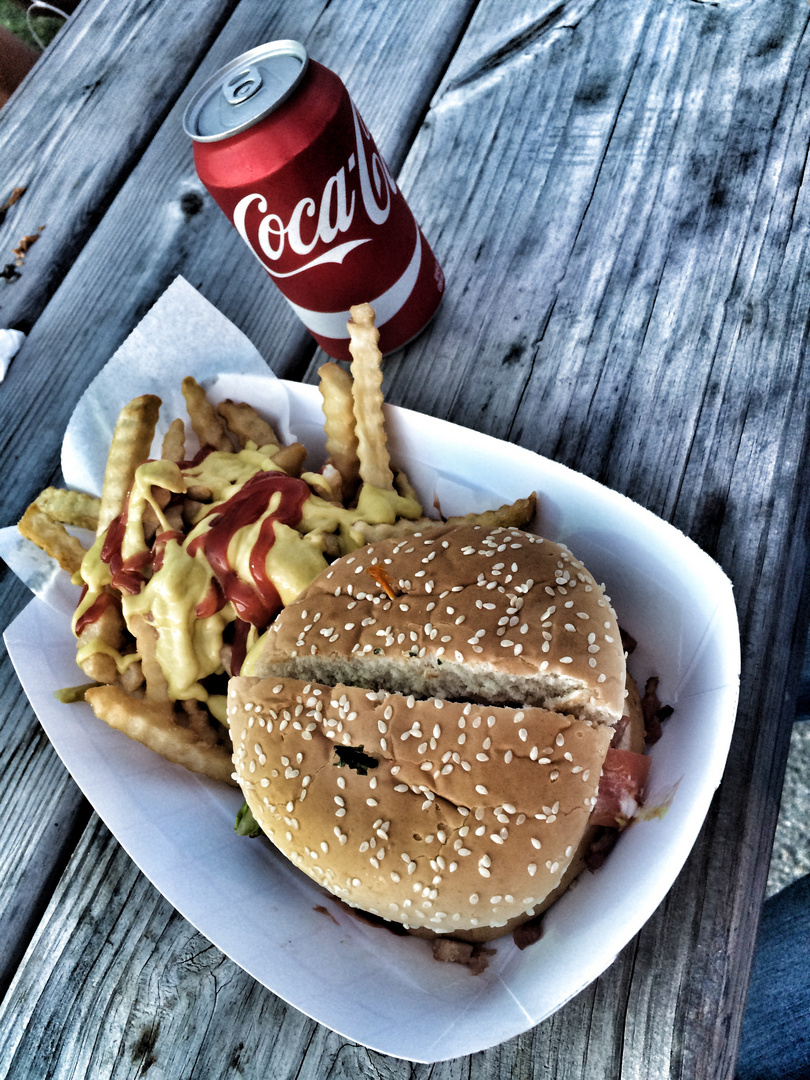 Hamburger, Fries and Coke at Foodtruck Event in Miami