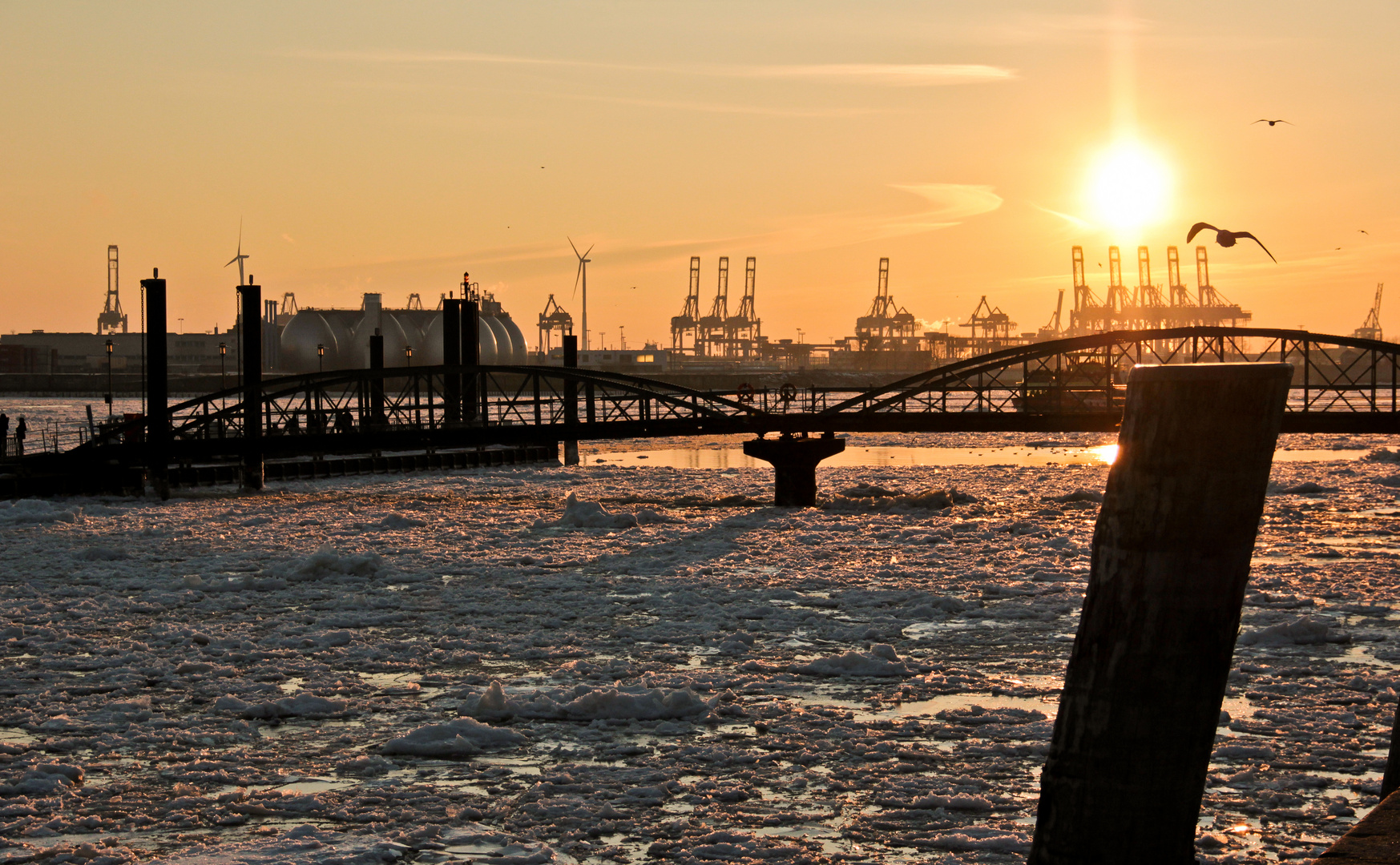 Hamburger Hafen bei Sonnenschein.