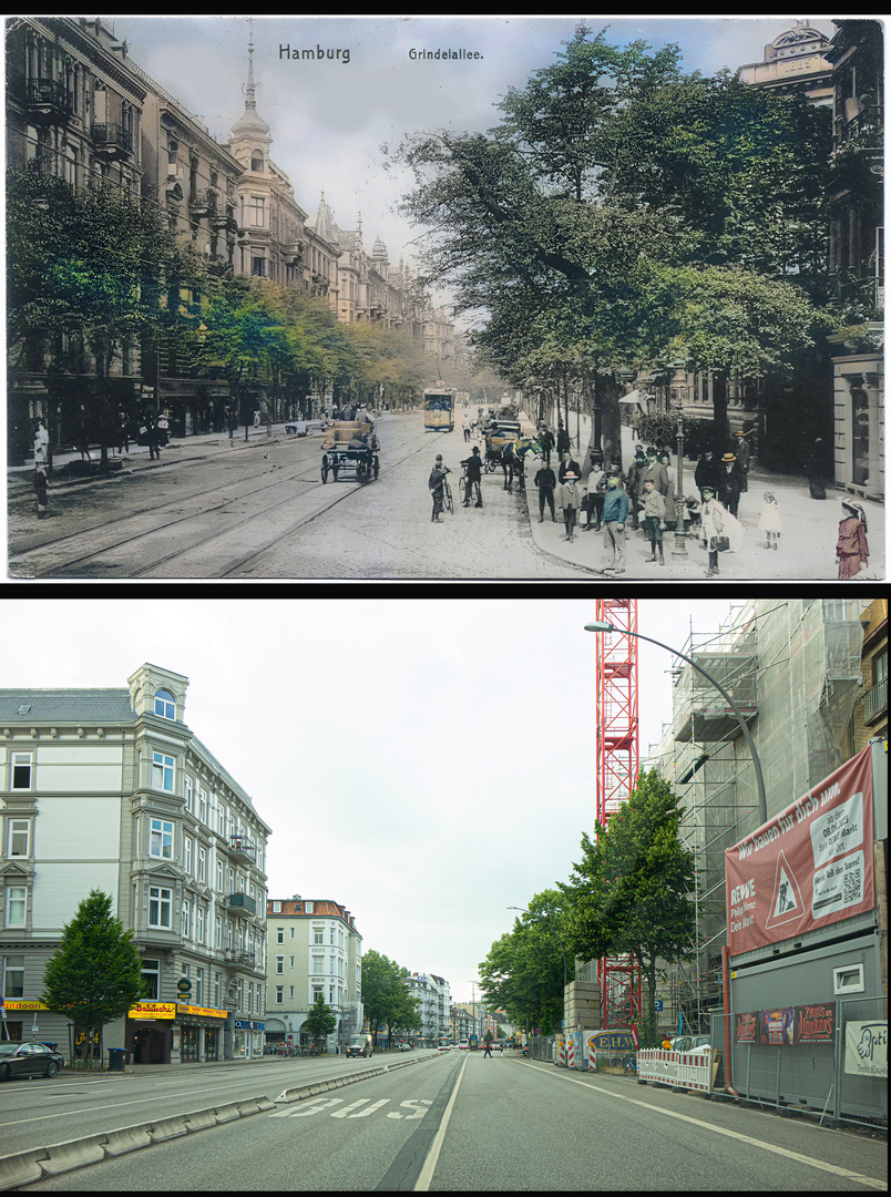 Hambuzrg einst und Jetzt, die Grindelallee