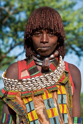 [ Hamer Tribe Woman with Leather Clothing and Shells ]