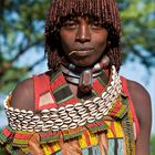 [ Hamer Tribe Woman with Leather Clothing and Shells ]