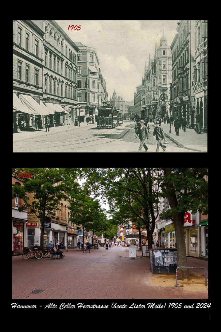 Hannover - Alte-Celler-Heerstrasse (heute Lister Meile) 1905 und 2024