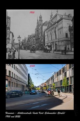 Hannover - Artilleriestraße (heute Kurt-Schuhmacher-Straße) 1900 und 2025