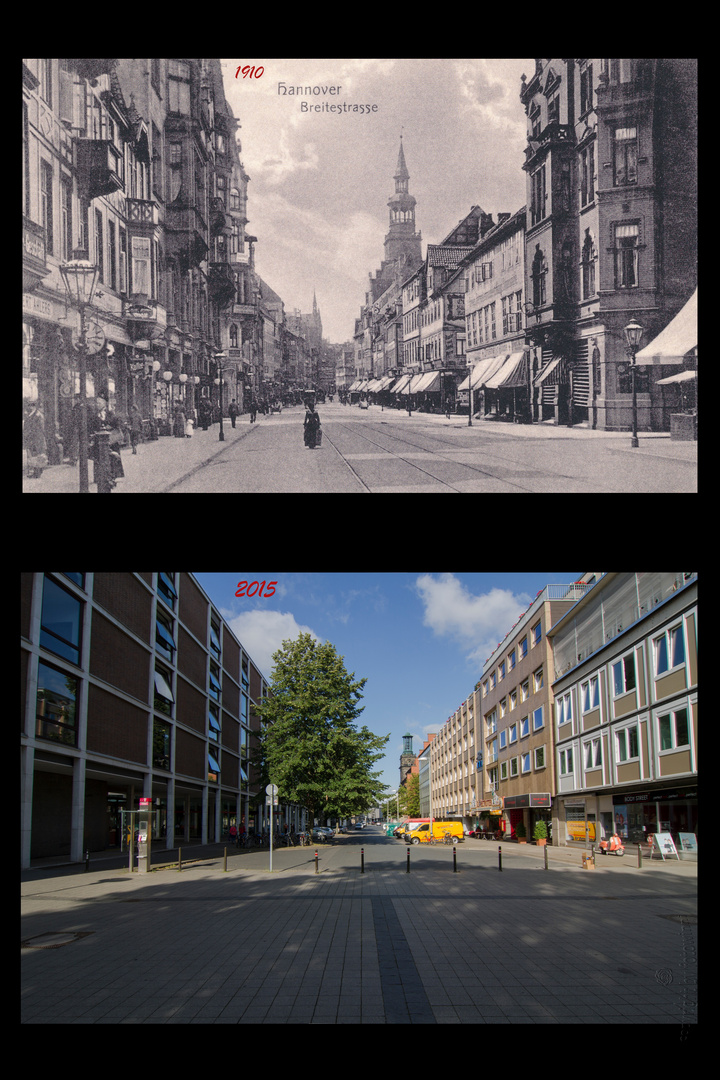 Hannover - Breitestrasse 1910 und 2015