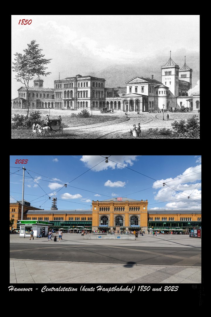 Hannover - Centralstation (heute Hauptbahnhof) 1850 und 2023