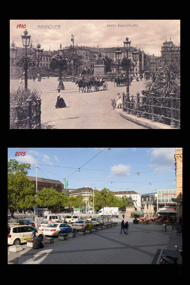 Hannover - Ernst-August-Platz (Bahnhofsvorplatz) 1910 und 2015