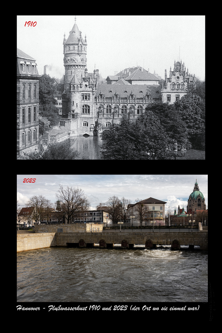 Hannover - Flußwasserkunst 1910 und 2023 (der Platz wo sie einmal war)