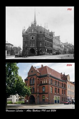 Hannover/Linden - das alte Lindener Rathaus 1910 und 2024