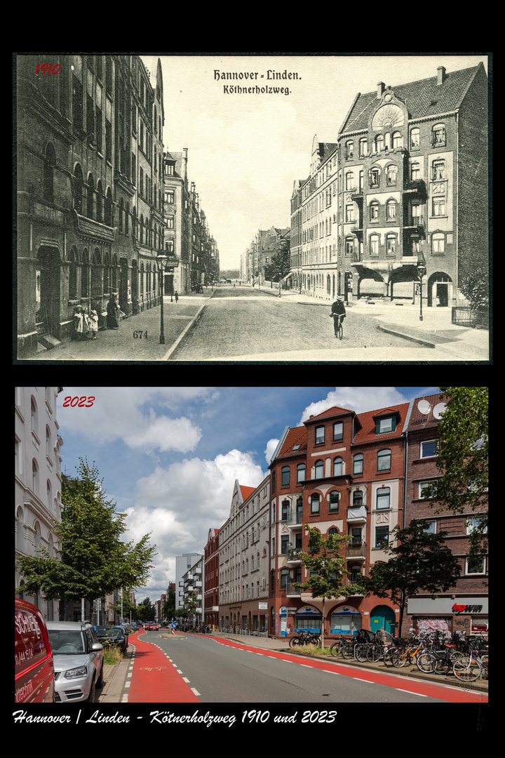 Hannover/Linden - Kötnerholzweg 1910 und 2023