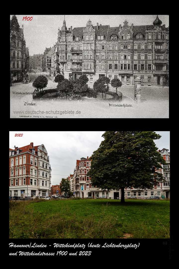 Hannover/Linden - Wittekindplatz (heute Lichtenbergplatz) und Wittekindstrasse 1900 und 2023