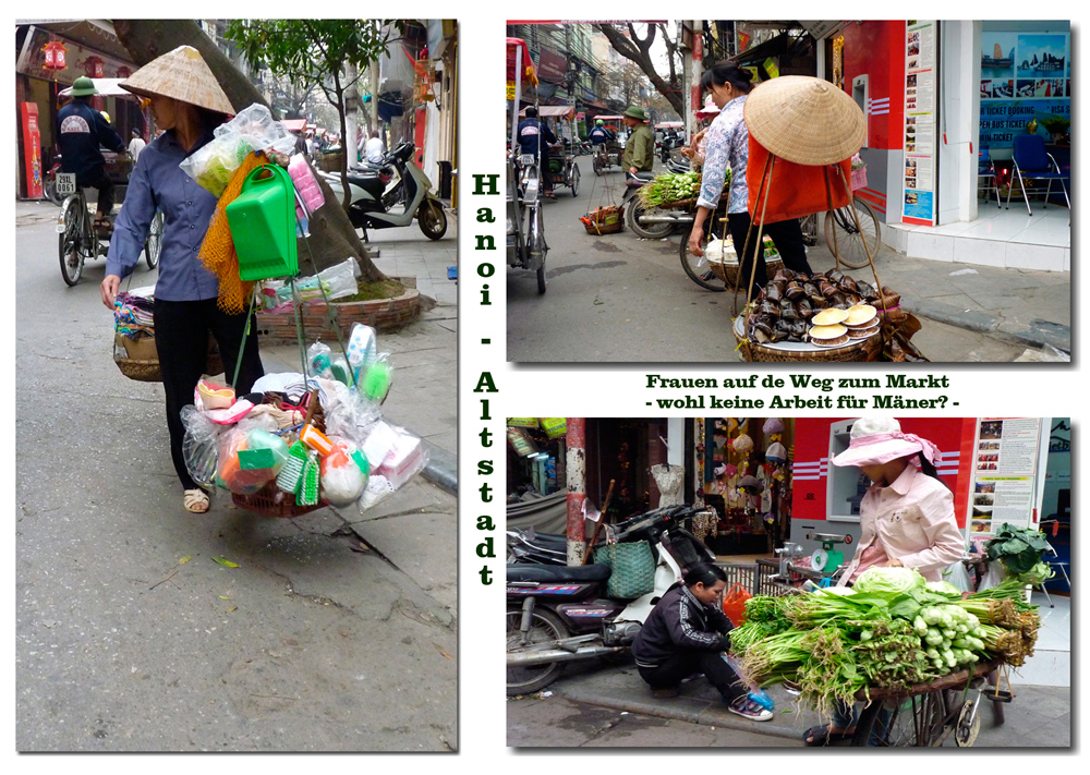 Hanoi - Frauen auf dem Weg zum Markt - Lastentransport wie vor Jahrhunderten