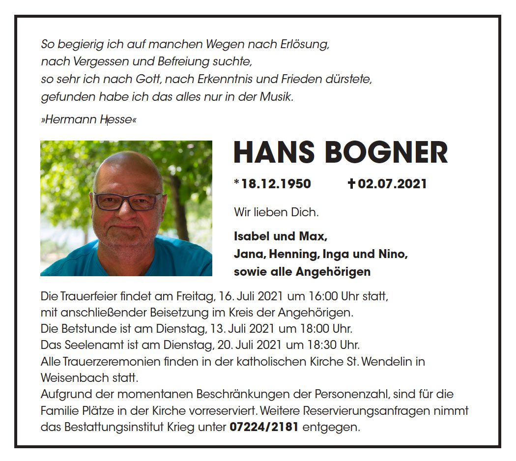 Hans Bogner *1950 † 2021