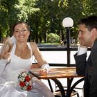 Happy bride with fan